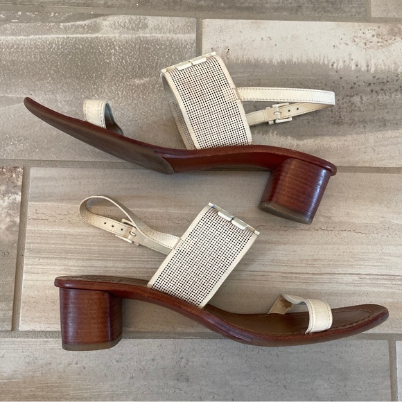 Tory Burch Lowell 2 Ivory Perforated Leather Logo Sandal 2" Heels Size 9.5 - Picture 9 of 15